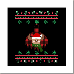 Reindeer Ornament Faux Ugly Christmas Sweater Funny Holiday Design Posters and Art